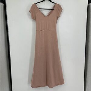 Striped V-Neck Maxi Dress in Dusty Rose